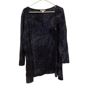 Vintage Womens Fairy Shirt Plus Size 3X Blue Sequin Embroidered Crochet Boho Y2K